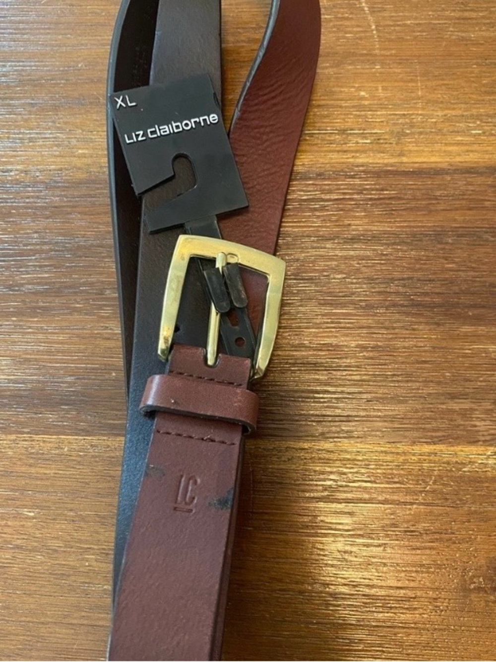 Liz Claiborne Brown Leather Men's Belt with Brass Buckle